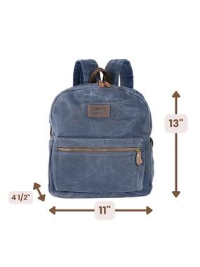 Purnell Waxed Canvas And Leather Backpack Small Blue 13” Laptop Water Resistant
